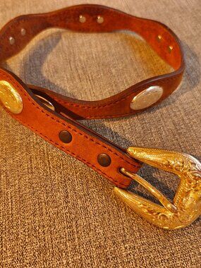 Vintage Tony Lama Kids Western Leather Belt Silver Medallions C9069 Size 22